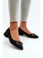 Czółenka Na Niskim Obcasie Z Ozdobą Eko Zamszowe S.Barski KV27-034 Czarne