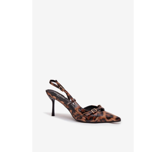 Lodičky s patou a pásky leopardí hnědé model 21711779 - Boto