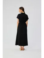 S364 Viskózové maxi košeľové šaty - čierne S364 Viskózové maxi košeľové šaty - čierne