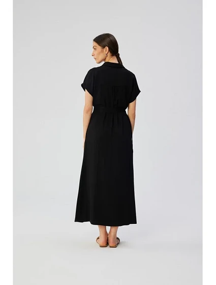 model 19647421 Viskózové maxi košilové šaty černé - STYLOVE