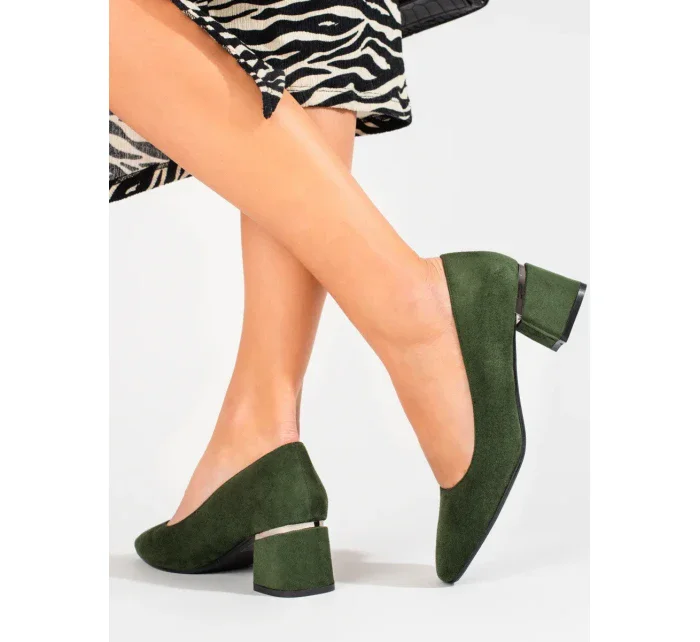 Trendy dámské zelené  lodičky na širokém podpatku