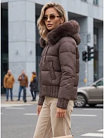 Dámska zimná prešívaná bunda s kožušinou, svetlohnedá, FashionStreet TY5831 Dámska zimná prešívaná bunda s kožušinou, svetlohnedá, FashionStreet TY5831