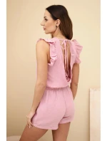 Dámský bavlněný overal bez rukávů s vázáním v pase ecru