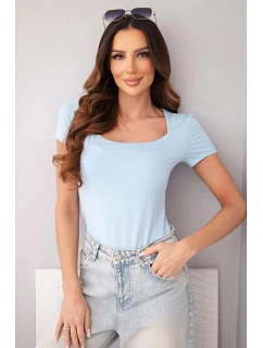 Dámska bambusová blúzka s krátkymi rukávmi a širokým výstrihom basic blue