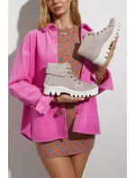 Zamszowe Botki Trapery Wiązane Jasnofioletowe Dalles