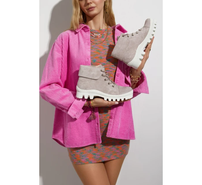 Zamszowe Botki Trapery Wiązane Jasnofioletowe Dalles