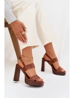 Dámské sandály na podpatku a platformě Eko kůže Camel model 21943444 - Boto