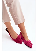 Kožené semišové sandály na plochém podpatku s ozdobným květem Vinceza 66951 Fuksie