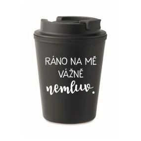 RÁNO NA MĚ VÁŽNĚ NEMLUV. - černý termohrnek 300 ml