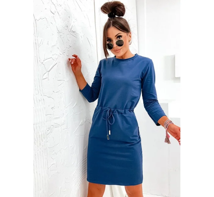 Tmavomodré dámske pletené šaty (700)