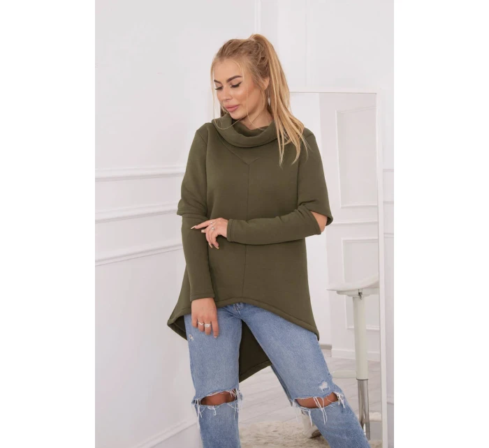 Zateplená mikina s delšími zády v barvě khaki