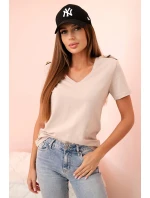 Dámska bavlnená blúzka s véčkovým výstrihom a krátkymi rukávmi béžová
