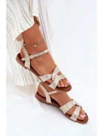 Ploché Lesklé Sandály Dámské model 21696807 Zlaté - S.Barski Ploché Lesklé Sandály Dámské model 21696807 Zlaté - S.Barski