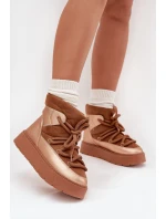 Nízké dámské sněhule s kožíškem a šněrováním Camel model 21705646 - Boto Nízké dámské sněhule s kožíškem a šněrováním Camel model 21705646 - Boto