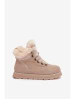 Dámske semišové snežnice - trapper na platforme s kožušinou Big Star - béžové Dámske semišové snežnice - trapper na platforme s kožušinou Big Star - béžové
