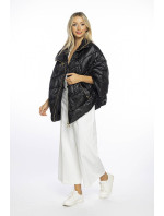 Černá dámská bunda pončo s ozdobnými zipy AnnGissy  (AG1-J9171)
