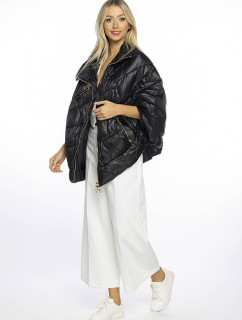 Čierna dámska bunda pončo s ozdobnými zipsami AnnGissy (AG1-J9171)