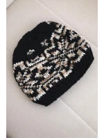 Dámska zimná vlnená čiapka s nórskym vzorom K354 black+beige