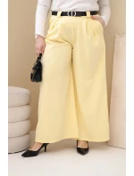 Plus veľkosť dámske široké nohavice z viskózy s opaskom žltá