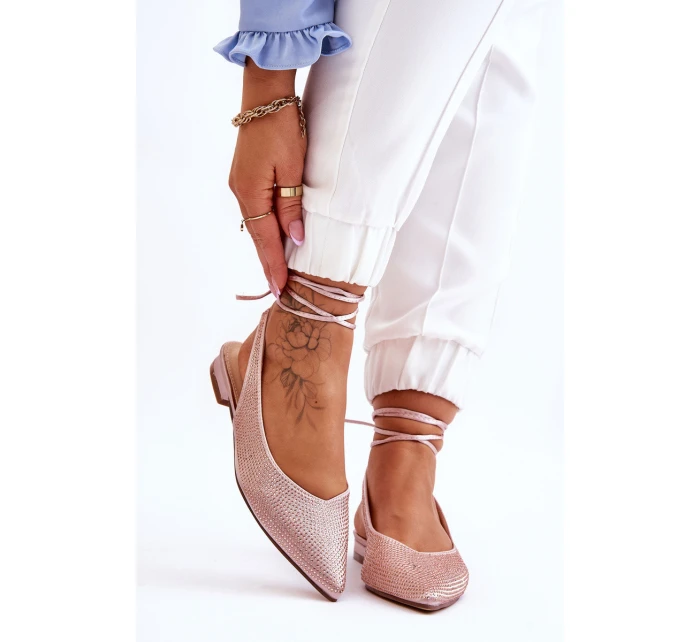 Dámske baleríny s uzlami a kamienkami 6140 Beige - Diamantique