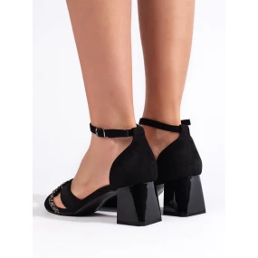 Exkluzívne dámske čierne sandále na širokom podpätku