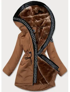 Dámska karamelová bunda s kožušinovou podšívkou (B8116-22)