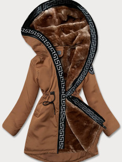 Dámska bunda v karamelovej farbe s kožušinovou podšívkou (B8116-22)
