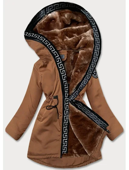 Dámska karamelová bunda s kožušinovou podšívkou (B8116-22) Dámska karamelová bunda s kožušinovou podšívkou (B8116-22)