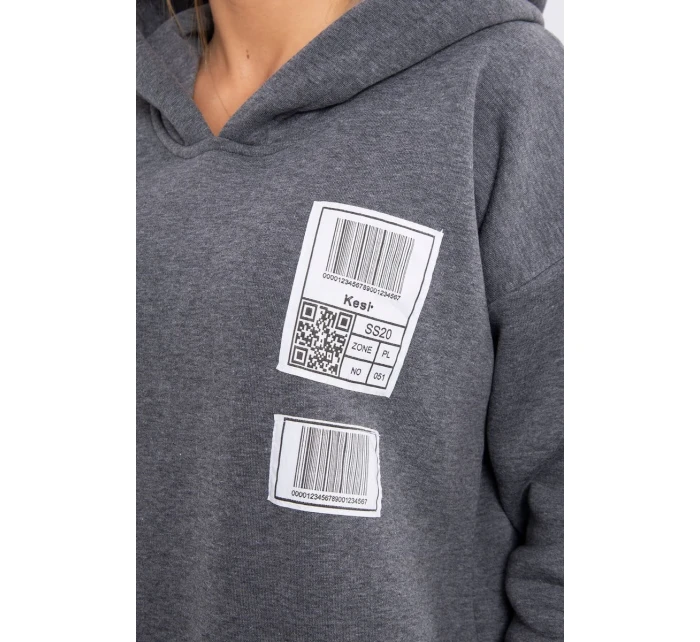 Mikina s kapucňou a nášivkami grafitová