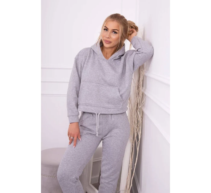 Teplá súprava s mikinou so zaväzovaním vpredu šedá