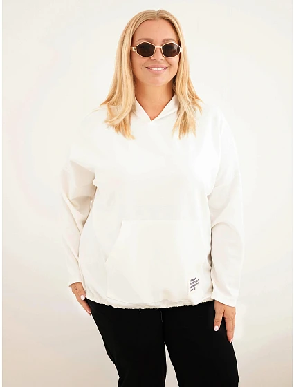 Dámska mikina Plus Size z viskózy s kapucňou a klokaním vreckom, farba ecru