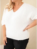 Dámský svetr Plus Size s výstřihem do V a širokým rukávem ecru
