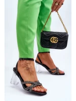 Skórzane Sandały Na Transparentnym Słupku Czarne Randy