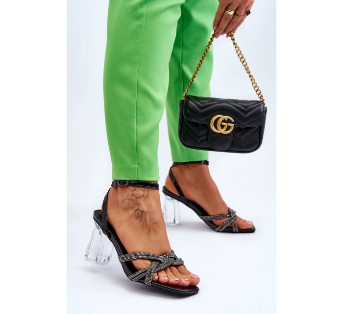 Skórzane Sandały Na Transparentnym Słupku Czarne Randy