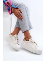 Dámské kožené tenisky na platformě s ozdobnými D&A Bílé model 21660251 - S.Barski