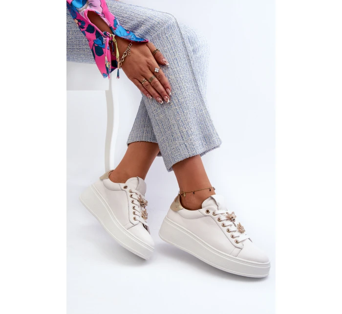 Dámské kožené tenisky na platformě s ozdobnými D&A Bílé model 21660251 - S.Barski