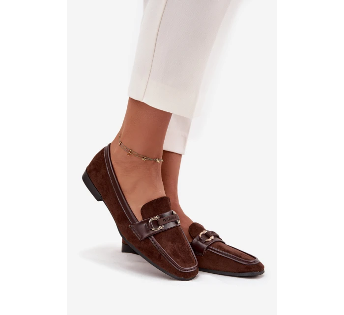 Mokasyny Loafersy Damskie Z Ozdobnym Elementem Czekoladowe Evelora