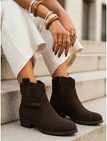 Dámske čižmy s ažurovým zvrškom na nízkom podpätku hnedé FashionStreet ZY1431