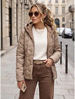 Dámska prešívaná prechodná bunda s kapucňou, béžová, FashionStreet TY5882 Dámska prešívaná prechodná bunda s kapucňou, béžová, FashionStreet TY5882