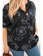 Dámská bavlněná halenka Plus Size s květinovým vzorem černá Dámská bavlněná halenka Plus Size s květinovým vzorem černá