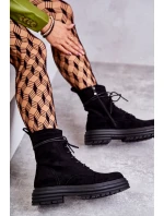 Damskie Zamszowe Botki Wiązane Czarne Afra Damskie Zamszowe Botki Wiązane Czarne Afra