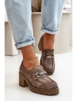 Zazoo 20175 Półbuty Damskie Na Słupku Skóra Naturalna Ciemnobeżowe