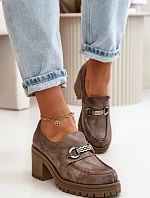 Zazoo 20175 Półbuty Damskie Na Słupku Skóra Naturalna Ciemnobeżowe