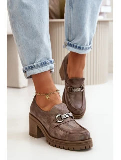 Zazoo 20175 Półbuty Damskie Na Słupku Skóra Naturalna Ciemnobeżowe