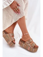 Klapki Damskie Na Masywnej Platformie Z Plecionką I Klamrami Multikolor Eradriana Klapki Damskie Na Masywnej Platformie Z Plecionką I Klamrami Multikolor Eradriana