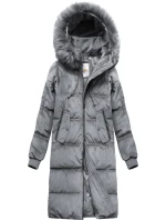 Šedá dámská manšestrová zimní bunda s kapucí model 21773179 - Libland