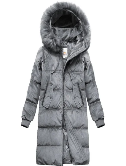 Šedá dámská manšestrová zimní bunda s kapucí model 21773179 - Libland