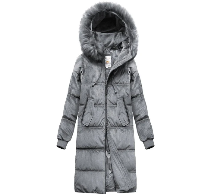 Šedá dámská manšestrová zimní bunda s kapucí model 21773179 - Libland
