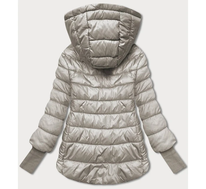 Dámska krátka bunda s pletenými rebrovanými lemami béžová (P22/P3-6636/P3-6023-62)