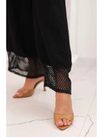 Dámska súprava z viskózy, top so širokými ramienkami a nohavice so širokým strihom čiernej farby Dámska súprava z viskózy, top so širokými ramienkami a nohavice so širokým strihom čiernej farby